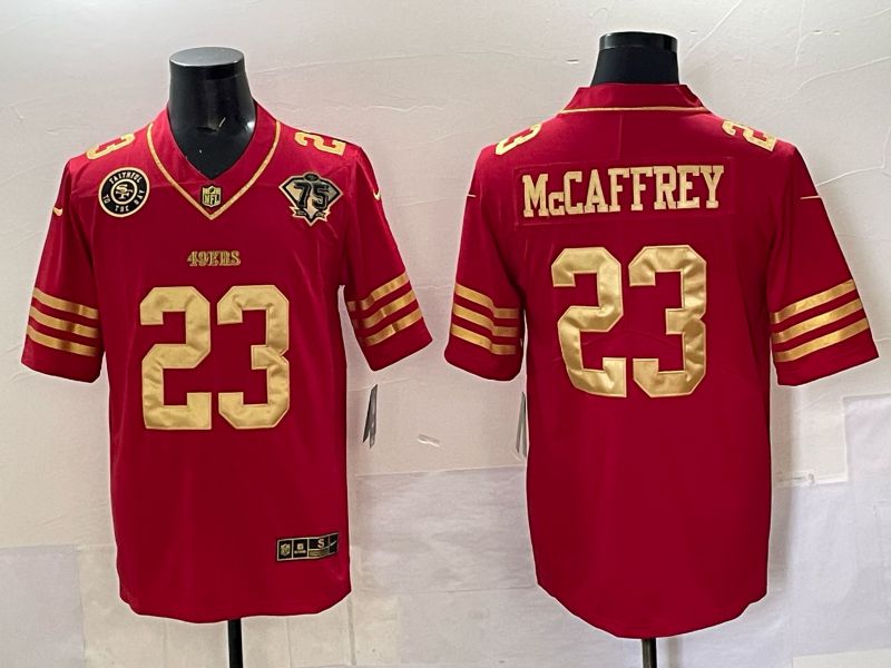 Men San Francisco 49ers 23 Mccafrey Red 75th Nike Limited NFL 2025 Jersey style 03